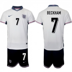 Men England 7 Beckham 2024 25 White Home Soccer Jersey Suit