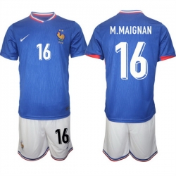 Men France 16 Steve Mandanda Blue 2024 25 Home Soccer Jersey Suit