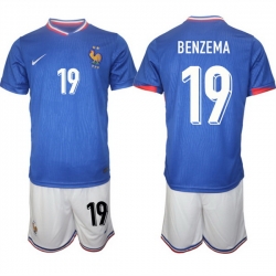 Men France 19 Karim Benzema Blue 2024 25 Home Soccer Jersey Suit