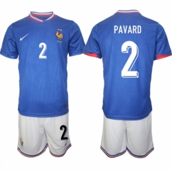 Men France 2 Benjamin Pavard Blue 2024 25 Home Soccer Jersey Suit