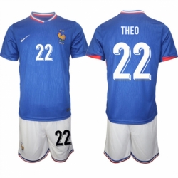 Men France 22 Theo Blue 2024 25 Home Soccer Jersey Suit