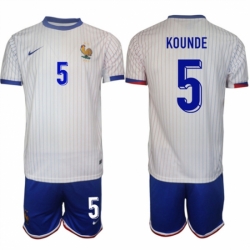 Men France 5 Jules Kound White 2024 25 Away Soccer Jersey Suit
