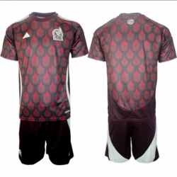 Men Mexico Team Blank 2024 25 Burgundy Home Soccer Jersey Suit