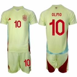 Men Spain Team 10 Olmo 2024 25 Yellow Away Soccer Jersey Suit