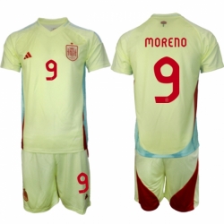 Men Spain Team 9 Gerard Moreno 2024 25 Yellow Away Soccer Jersey Suit