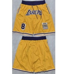 Men Los Angeles Lakers 8 Kobe Bryant Yellow 2025 Shorts  