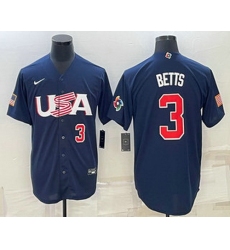 Men's USA Baseball #3 Mookie Betts Number 2023 Navy World Baseball Classic Stitched Jerseys