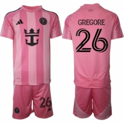 Men Inter Miami CF 26 Gregore 25 26 Pink Home Soccer Jersey Suit