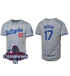 Men Nike Los Angeles Dodgers Shohei Ohtani #17 Gray Flex Base 2024 World Series Champions Stitched MLB Jersey II