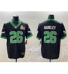 Men Philadelphia Eagles 26 Saquon Barkley Black 2025 Super Bowl LIX Patch F U S E  Vapor Untouchable Limited Stitched Football Jersey