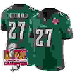 Men Philadelphia Eagles 27 Quinyon Mitchell Green 2025 Eagles Logo Super Bowl LIX Patch New F U S E  Vapor Untouchable Limited Stitched Football Jersey