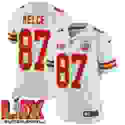 Men Kansas City Chiefs Travis Kelce #87 White 2024 2025 Super Bowl LIX F U S E Stitched Jersey