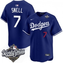 Men Los Angeles Dodgers 7 Blake Snell 2025 World Series Cool Base Stitched Baseball Jersey Blue