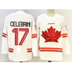 Men Canada Hockey 17 Macklin Celebrini White Stitched Jersey