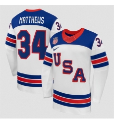 Men USA 34 Auston Matthews White 2026 Stitched Jersey
