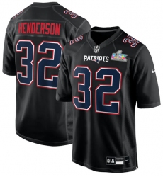 Men New England Patriots 32 TreVeyon Henderson Black 2025 Super Bowl LX Patch Carbon Fashion Stitched Game Jersey