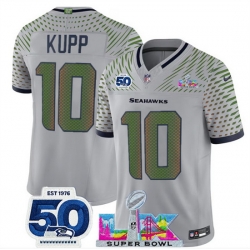 Youth Seattle Seahawks 10 Cooper Kupp Grey 2025 F U S E  Super Bowl LX Patch And 50th Season Patch  Rivalries Vapor Limited Stitched Football Jersey