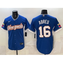 Men Venezuela Baseball  16 Wilyer Abreu Royal 2026 World Baseball Classic Road Stadium Stitched Jersey