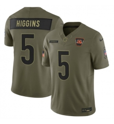 Men Cincinnati Bengals 5 Tee Higgins Olive 2025 F U S E  Salute to Service Limited Stitched Football Jersey Men Cincinnati Bengals 5 Tee Higgins Olive 2025 F U S E  Salute to Service Limited Stitched Football Jersey