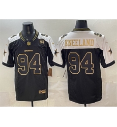 Men Dallas Cowboys 94 Marshawn Kneeland Black Gold 2025 F U S E  94 Marshawn Kneeland Memorial Patch Vapor Limited Stitched Football Jersey