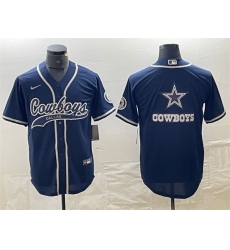 Men Dallas Cowboys Navy Team Big Logo With Patch Cool Base Stitched Baseball Jersey