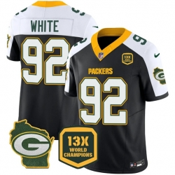 Men Green Bay Packers 92 Reggie white Black White 2023 F U S E  Home Patch 13 Time World Champions Vapor Untouchable Limited Stitched Football Jersey