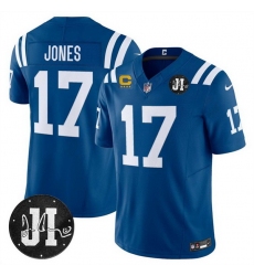 Men Indianapolis Colts 17 Daniel Jones Blue 2025 F U S E  With 4 Star C Patch And Jim Irsay Patch Vapor Limited Stitched Football Jersey Men Indianapolis Colts 17 Daniel Jones Blue 2025 F U S E  With 4 Star C Patch And Jim Irsay Patch Vapor Limited Stitched Football Jersey