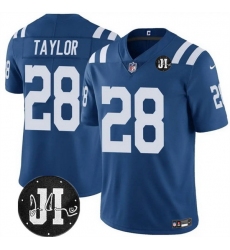 Men Indianapolis Colts 28 Jonathan Taylor Blue Jim Irsay Patch Vapor Stitched Jersey Men Indianapolis Colts 28 Jonathan Taylor Blue Jim Irsay Patch Vapor Stitched Jersey