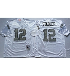 Men Las Vegas Raiders 12 Ken Stabler White Silver M&N Throwback Jersey