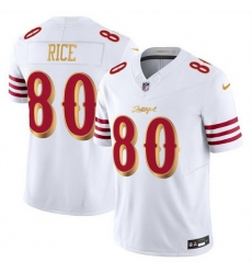 Men San Francisco 49ers 80 Jerry Rice White Gold 2025 F U S E Rivalries Vapor Limited Stitched Football Jersey Men San Francisco 49ers 80 Jerry Rice White Gold 2025 F U S E Rivalries Vapor Limited Stitched Football Jersey