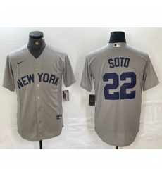 MLB Yankees 22 Soto Grey Nike Cool Base Men Jersey