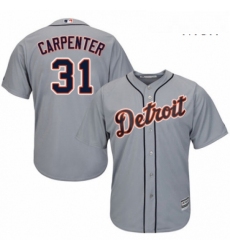 Mens Majestic Detroit Tigers 31 Ryan Carpenter Replica Grey Road Cool Base MLB Jersey 