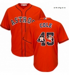 Mens Majestic Houston Astros 45 Gerrit Cole Authentic Orange Team Logo Fashion Cool Base MLB Jersey 