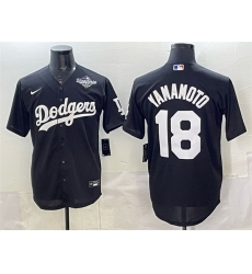 Men Los Angeles Dodgers 18 Yoshinobu Yamamoto Black 2025 World Series Patch Cool Base Stitched Baseball Jersey
