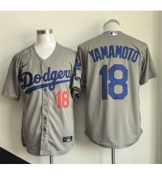 Men Los Angeles Dodgers 18 Yoshinobu Yamamoto Grey Cool Base Stitched Baseball Jersey Men Los Angeles Dodgers 18 Yoshinobu Yamamoto Grey Cool Base Stitched Baseball Jersey