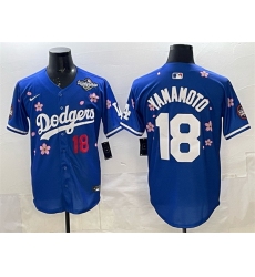 Men Los Angeles Dodgers 18 Yoshinobu Yamamoto Royal 2025 World Series Patch Tokyo Series Limited Stitched Baseball Jersey
