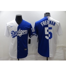 Men Los Angeles Dodgers 5 Freddie Freeman White Blue Split Cool Base Stitched Baseball Jerseys