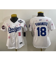 Women Los Angeles Dodgers 18 Yoshinobu Yamamoto White 2025 World Series Patch Tokyo Series Limited Stitched Baseball Jersey 