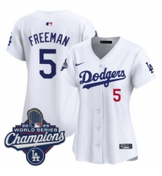 Women Los Angeles Dodgers 5 Freddie Freeman White 2025 World Series Champions Home Cool Base Stitched Baseball Jersey Women Los Angeles Dodgers 5 Freddie Freeman White 2025 World Series Champions Home Cool Base Stitched Baseball Jersey