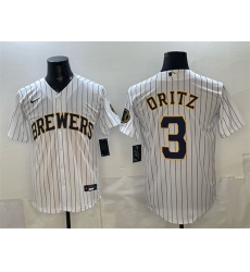 Men Milwaukee Brewers 3 Joey Ortiz White Pinstripe 2025 With Patch Stitched Baseball Jersey Men Milwaukee Brewers 3 Joey Ortiz White Pinstripe 2025 With Patch Stitched Baseball Jersey