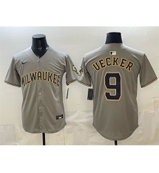 Men Milwaukee Brewers 9 Bob Uecker Grey Home Limited Stitched Jersey Men Milwaukee Brewers 9 Bob Uecker Grey Home Limited Stitched Jersey