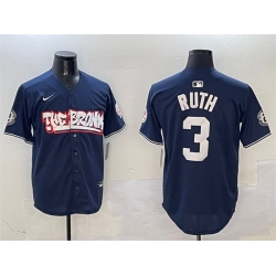 Men New York Yankees 3 Babe Ruth Navy Bronx Graffiti Vapor Limited Stitched Baseball Jersey