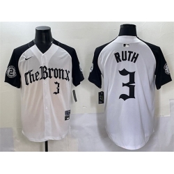 Men New York Yankees 3 Babe Ruth White Black  27Gothic Legacy Edition 27 Vapor Premier Limited Stitched Baseball Jersey