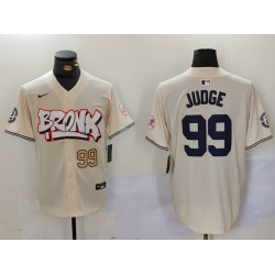 Men New York Yankees 99 Aaron Judge Cream The Bronx Graffiti V2 Vapor Limited Stitched Baseball Jersey 1