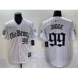 Men New York Yankees 99 Aaron Judge White Pinstripe  27Gothic Legacy Edition 27 Vapor Premier Limited Stitched Baseball Jersey