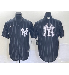 Men New York Yankees Black Team Big Logo With Patch Cool Base Stitched Baseball Jersey 8