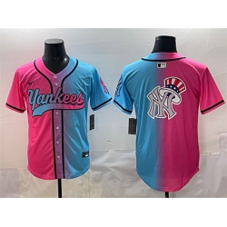 Men New York Yankees Team Big Logo Pink Blue Limited Stitched Baseball Jersey