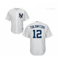 Mens New York Yankees 12 Troy Tulowitzki Replica White Home Baseball Jersey 