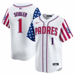 Men San Diego Padres 1 Peter Seidler White 2025 Independence Day Vapor Premier Limited Stitched Baseball Jersey