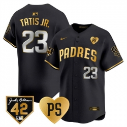 Men San Diego Padres 23 Fernando Tatis Jr  Black Gold  27For Peter 27  26 Robinson Patch Limited Stitched Baseball Jersey